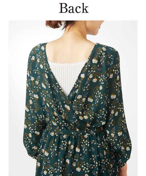 IEDIT（イディット）の「ＩＥＤＩＴ　はおりにもなる花柄カシュクールワンピース（ワンピース・レディース・グリーン/ブラウン/ブラック・LARGE/MEDIUM/SMALL/X-LARGE/XX-LARGE）」の14枚目の写真