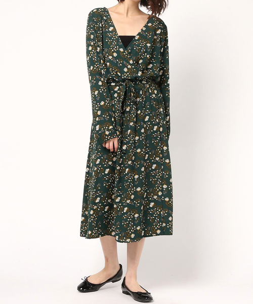 IEDIT（イディット）の「ＩＥＤＩＴ　はおりにもなる花柄カシュクールワンピース（ワンピース・レディース・グリーン/ブラウン/ブラック・LARGE/MEDIUM/SMALL/X-LARGE/XX-LARGE）」の6枚目の写真