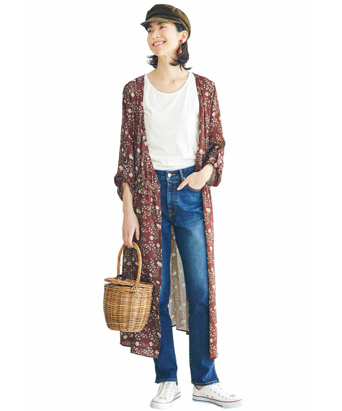 IEDIT（イディット）の「ＩＥＤＩＴ　はおりにもなる花柄カシュクールワンピース（ワンピース・レディース・グリーン/ブラウン/ブラック・LARGE/MEDIUM/SMALL/X-LARGE/XX-LARGE）」の10枚目の写真