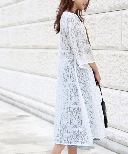 Bab Bou Jeloud(バブブージュルード)の「【WEB限定】スクエアレースロングガウン(カーディガン/ボレロ・レディース・ブラック/オフホワイト・38)」の4枚目の写真