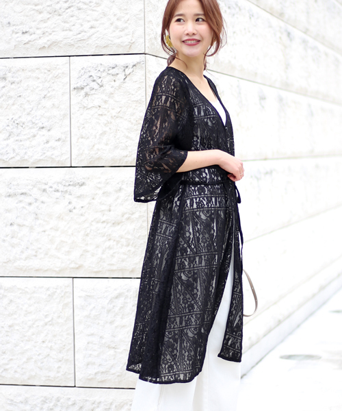 Bab Bou Jeloud(バブブージュルード)の「【WEB限定】スクエアレースロングガウン(カーディガン/ボレロ・レディース・ブラック/オフホワイト・38)」の8枚目の写真