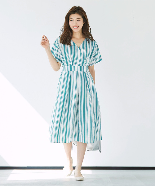 UR'S（ユアーズ）の「ｽﾄﾗｲﾌﾟｶｼｭｸｰﾙﾜﾝﾋﾟｰｽ（ワンピース・レディース・ブルー/グリーン/ブラウン・S/M/L）」の16枚目の写真