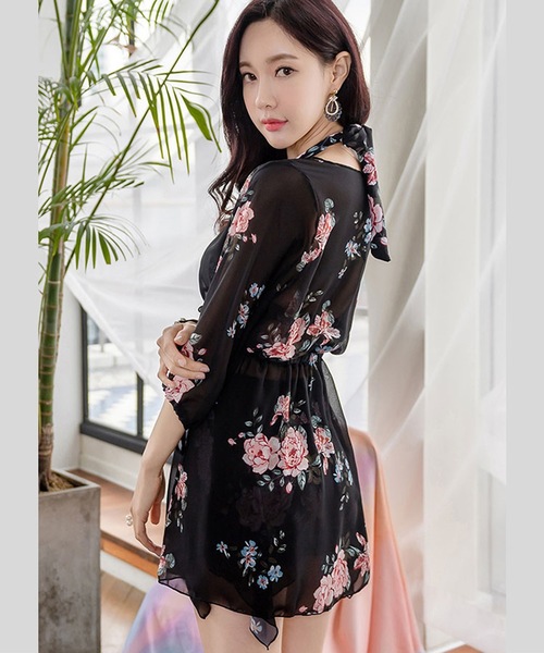 水着 ワンピース レーシー スカート フラワー 体型カバーM/XL 水着 ワンピース 体型カバー フリル 花柄 スカート水着