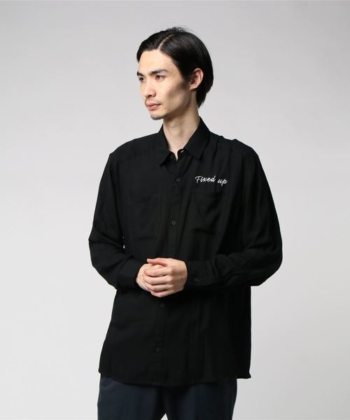 VENCEEXCHANGE（ヴァンスエクスチェンジ）の「レーヨン刺しゅうシャツ（シャツ/ブラウス・メンズ・ブラック/ダークグリーン・M/L）」の5枚目の写真