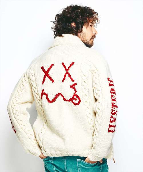 HYSTERIC GLAMOUR（ヒステリックグラマー）の「CANADIAN SWEATER×HYSTERIC/HYSTERIC FACE編込 カウチン（カーディガン/ボレロ・メンズ・レッド/ホワイト/ブラック・SMALL/MEDIUM/LARGE）」の12枚目の写真