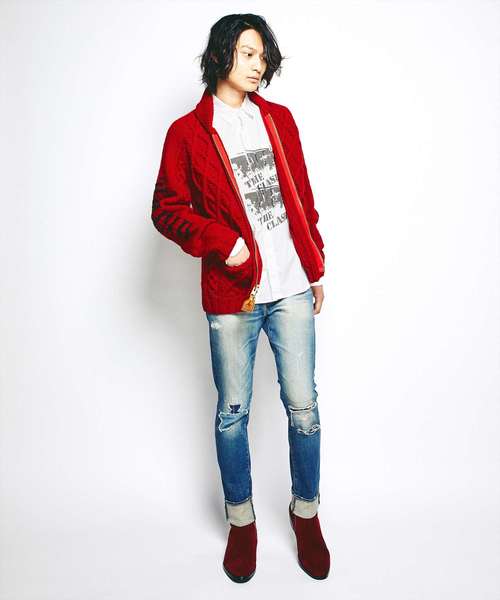 HYSTERIC GLAMOUR（ヒステリックグラマー）の「CANADIAN SWEATER×HYSTERIC/HYSTERIC FACE編込 カウチン（カーディガン/ボレロ・メンズ・レッド/ホワイト/ブラック・SMALL/MEDIUM/LARGE）」の9枚目の写真
