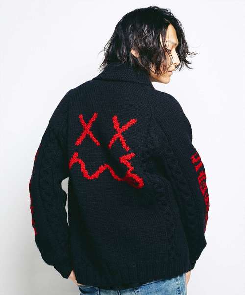HYSTERIC GLAMOUR（ヒステリックグラマー）の「CANADIAN SWEATER×HYSTERIC/HYSTERIC FACE編込 カウチン（カーディガン/ボレロ・メンズ・レッド/ホワイト/ブラック・SMALL/MEDIUM/LARGE）」の8枚目の写真