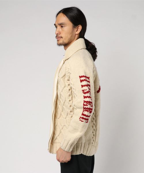 HYSTERIC GLAMOUR（ヒステリックグラマー）の「CANADIAN SWEATER×HYSTERIC/HYSTERIC FACE編込 カウチン（カーディガン/ボレロ・メンズ・レッド/ホワイト/ブラック・SMALL/MEDIUM/LARGE）」の5枚目の写真