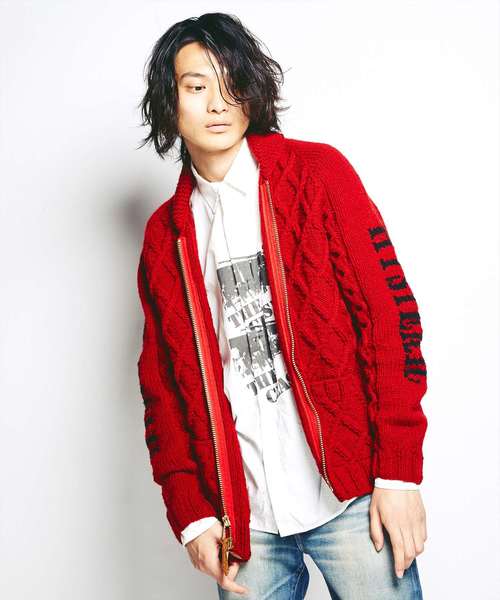 HYSTERIC GLAMOUR（ヒステリックグラマー）の「CANADIAN SWEATER×HYSTERIC/HYSTERIC FACE編込 カウチン（カーディガン/ボレロ・メンズ・レッド/ホワイト/ブラック・SMALL/MEDIUM/LARGE）」の13枚目の写真
