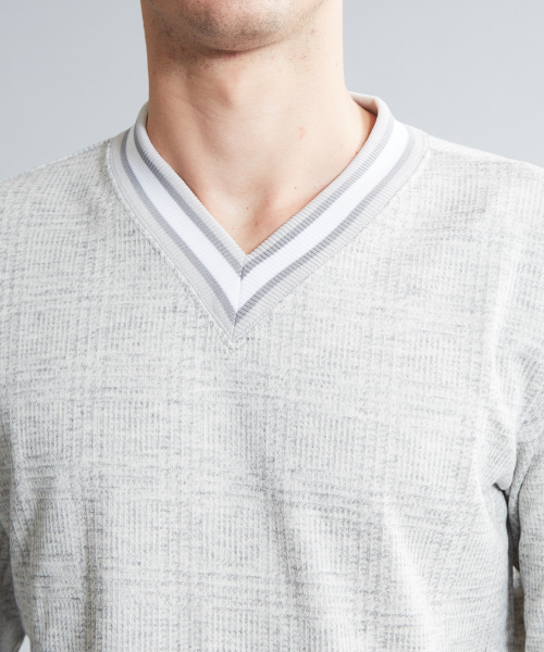 5351 POUR LES HOMMES(ゴーサンゴーイチプールオム)の「ダブルチェックVネックカットソー(Tシャツ/カットソー・メンズ・ホワイト/ブラック・44/46/48/50)」の10枚目の写真