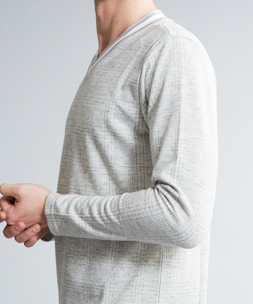 5351 POUR LES HOMMES(ゴーサンゴーイチプールオム)の「ダブルチェックVネックカットソー(Tシャツ/カットソー・メンズ・ホワイト/ブラック・44/46/48/50)」の11枚目の写真