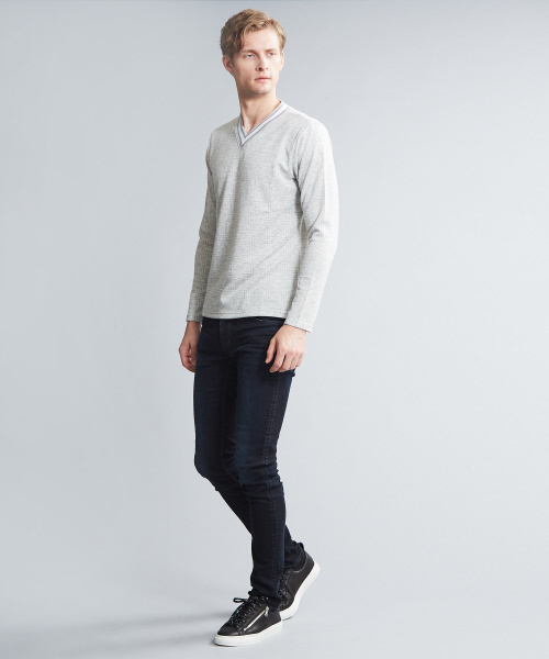 5351 POUR LES HOMMES(ゴーサンゴーイチプールオム)の「ダブルチェックVネックカットソー(Tシャツ/カットソー・メンズ・ホワイト/ブラック・44/46/48/50)」の12枚目の写真