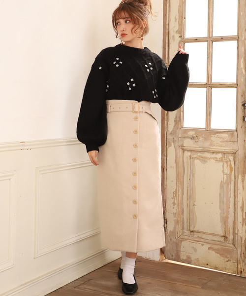 one after another NICE CLAUP（ワンアフターアナザーナイスクラップ）の「バラ刺繍ニット（ニット/セーター・レディース・アイボリー/ブラック/グリーン系その他/イエロー系その他・FREE）」の18枚目の写真