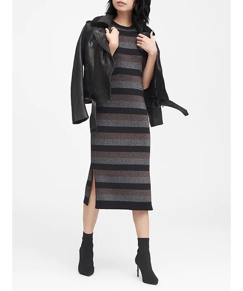 Banana Republic バナナリパブリック の メタリックストライプ リブニット シースワンピース ワンピース Wear