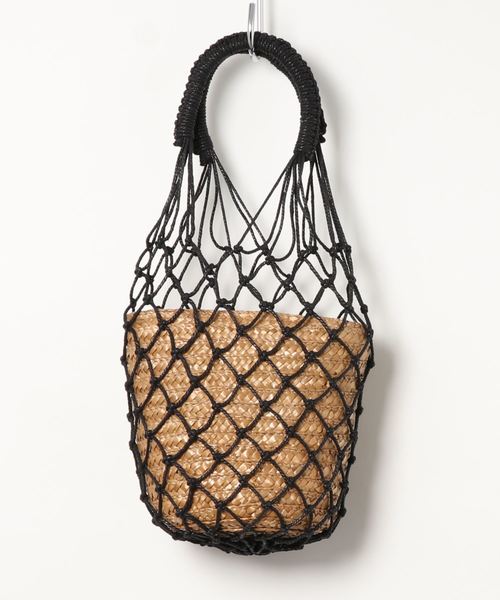 KOBE LETTUCE（コウベレタス）の「フィッシュネットバケツ型カゴバッグ（かごバッグ・レディース・ベージュ系その他/ブラック/オフホワイト・FREE）」の6枚目の写真