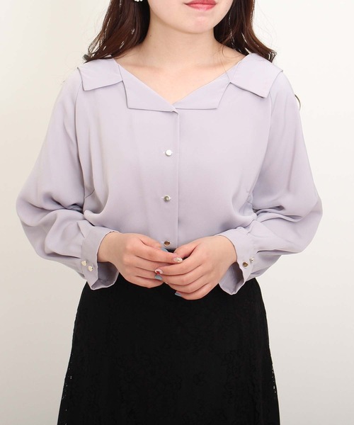 ASTORIA ODIER(アストリアオディール)の「開襟衿ブラウス(シャツ/ブラウス・レディース・キャメル/ブラック/ベージュ/ピンク/グリーン/ラベンダー/ミント/スモークピンク/ホワイト/ライトグレー/ネイビー・MEDIUM)」の13枚目の写真