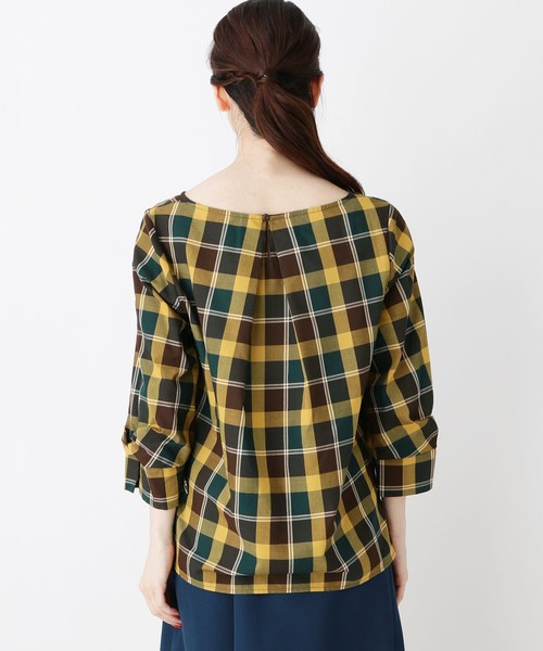 大きいサイズあり 13号 15号 ライトチェック袖リボンシャツ