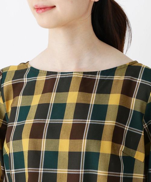 大きいサイズあり 13号 15号 ライトチェック袖リボンシャツ