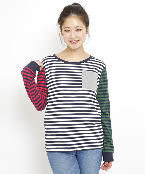X-girl（エックスガール）の「BASIC L/S TOP（Tシャツ/カットソー・レディース・マルチ/ブラック/アッシュ/レッド/グリーン/ネイビー・1/2）」の6枚目の写真