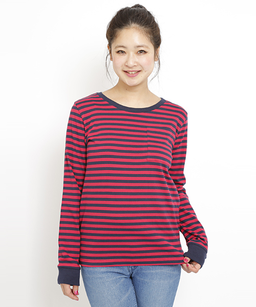 X-girl（エックスガール）の「BASIC L/S TOP（Tシャツ/カットソー・レディース・マルチ/ブラック/アッシュ/レッド/グリーン/ネイビー・1/2）」の7枚目の写真