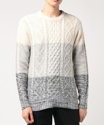 【TONE MEN'S】ケーブルクルーネックニット(BL)