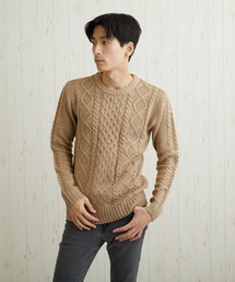 【TONE MEN'S】ケーブルクルーネックニット(BL)