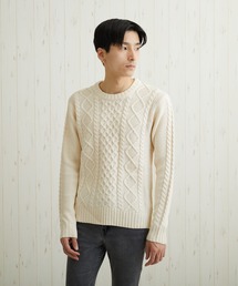 【TONE MEN'S】ケーブルクルーネックニット(BL)