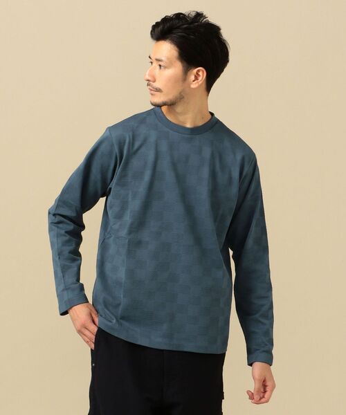 SHIPS(シップス)の「SC: ジャガード チェッカーパターン ロングスリーブ Tシャツ (ロンT)(Tシャツ/カットソー・メンズ・ホワイト/ダークグレー/ブルー・SMALL/LARGE/MEDIUM/X-LARGE)」の2枚目の写真