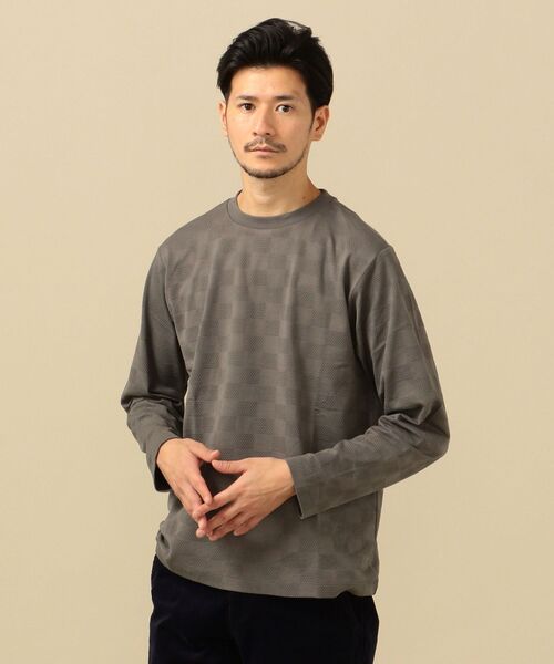 SHIPS(シップス)の「SC: ジャガード チェッカーパターン ロングスリーブ Tシャツ (ロンT)(Tシャツ/カットソー・メンズ・ホワイト/ダークグレー/ブルー・SMALL/LARGE/MEDIUM/X-LARGE)」の1枚目の写真