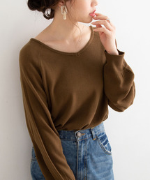 カシミヤタッチ両Vネックバルーンスリーブニット