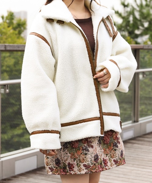 PairPair（ペアペア）の「ボアパイピングフライトジャケット（ブルゾン・レディース・アイボリー/モカ・FREE）」の6枚目の写真