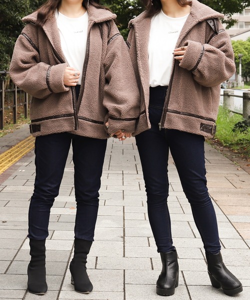 PairPair（ペアペア）の「ボアパイピングフライトジャケット（ブルゾン・レディース・アイボリー/モカ・FREE）」の9枚目の写真