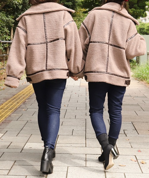 PairPair（ペアペア）の「ボアパイピングフライトジャケット（ブルゾン・レディース・アイボリー/モカ・FREE）」の10枚目の写真