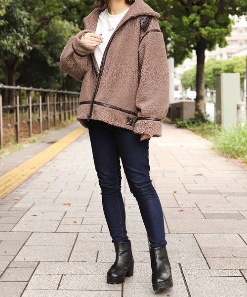 PairPair（ペアペア）の「ボアパイピングフライトジャケット（ブルゾン・レディース・アイボリー/モカ・FREE）」の11枚目の写真