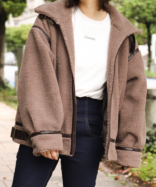 PairPair（ペアペア）の「ボアパイピングフライトジャケット（ブルゾン・レディース・アイボリー/モカ・FREE）」の12枚目の写真