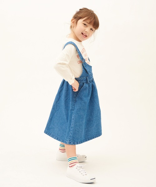 RUGGEDWORKS（ラゲッドワークス）の「綿麻デニムアシンメトリージャンスカ（ジャンパースカート・キッズ・ブルー/サックスブルー・100/150/110/90/140/130/120）」の4枚目の写真