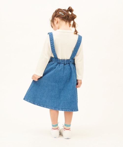 RUGGEDWORKS（ラゲッドワークス）の「綿麻デニムアシンメトリージャンスカ（ジャンパースカート・キッズ・ブルー/サックスブルー・100/150/110/90/140/130/120）」の6枚目の写真