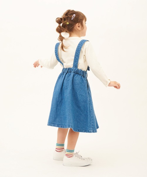 RUGGEDWORKS（ラゲッドワークス）の「綿麻デニムアシンメトリージャンスカ（ジャンパースカート・キッズ・ブルー/サックスブルー・100/150/110/90/140/130/120）」の7枚目の写真