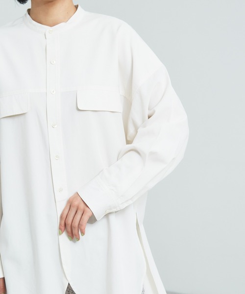 qualite(カリテ)の「【WEB・一部店舗限定】バンドカラーシャツ(シャツ/ブラウス・レディース・ネイビー/グリーン/アイボリー・フリー)」の14枚目の写真