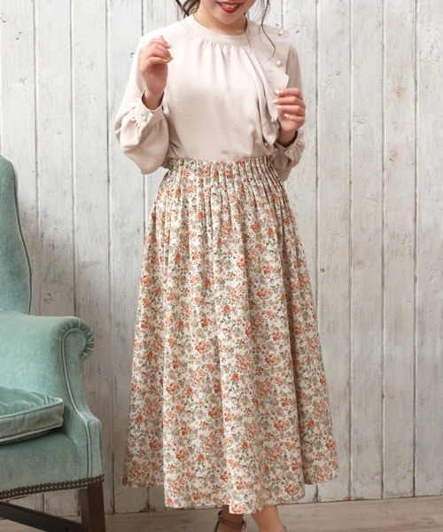 ASTORIA ODIER（アストリアオディール）の「ウエストゴム花柄ロングスカート（スカート・レディース・アイボリー/ブラウン・SMALL/MEDIUM）」の14枚目の写真