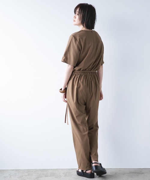 HARE ブラック 半袖オーバーオール　ベルトあり Re:EDIT サロペット オーバーオール 「低身長/高身長サイズ有