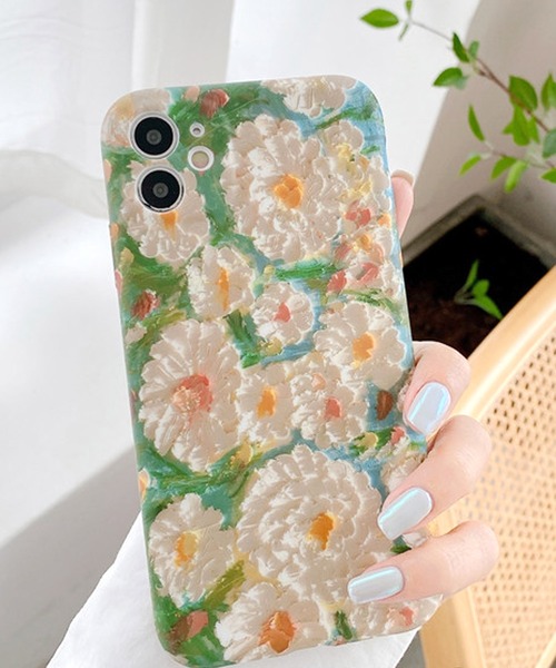 shopnikoniko(ショップニコニコ)の「レトロアートフラワー iPhone スマホケース(スマホケース/カバー)」|ホワイト系その他