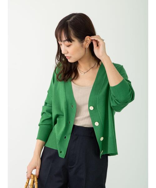 Green Parks(グリーンパークス)の「ショート丈スクエアカーデ*(カーディガン/ボレロ・レディース・グレー/オフホワイト/ピンク/グリーン・FREE)」の9枚目の写真