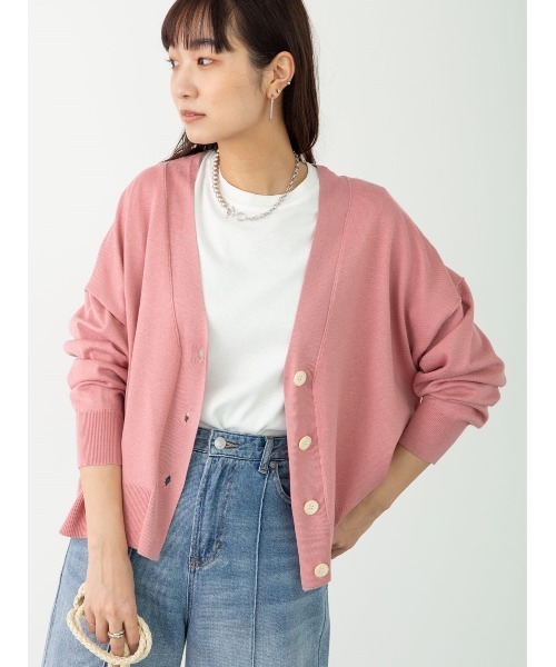 Green Parks(グリーンパークス)の「ショート丈スクエアカーデ*(カーディガン/ボレロ・レディース・グレー/オフホワイト/ピンク/グリーン・FREE)」の1枚目の写真