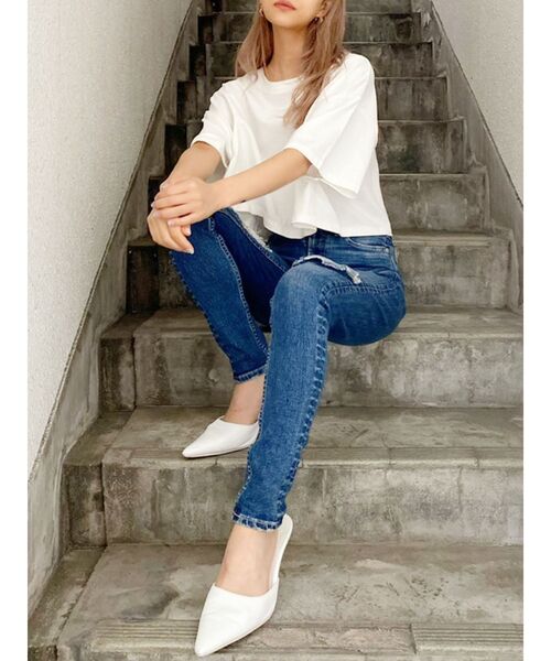 GYDA（ジェイダ）の「ミドルウエスト アシンメトリーダメージ スキニーデニムパンツ（デニムパンツ・レディース・インディゴブルー/ブルー・SMALL/MEDIUM/X-SMALL）」の7枚目の写真