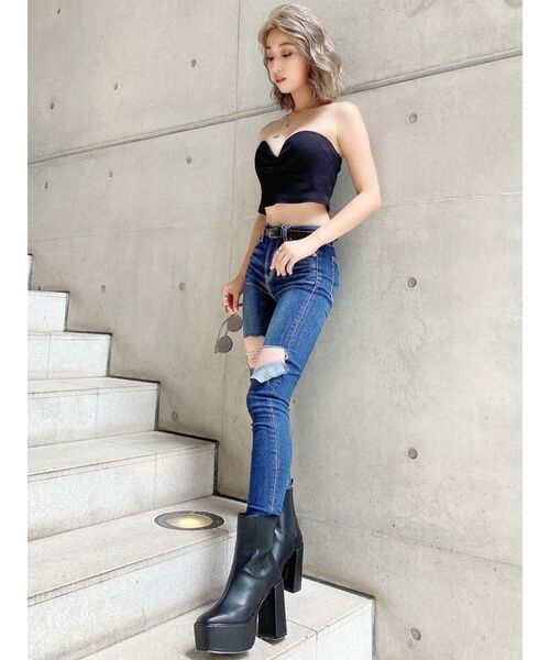 GYDA（ジェイダ）の「ミドルウエスト アシンメトリーダメージ スキニーデニムパンツ（デニムパンツ・レディース・インディゴブルー/ブルー・SMALL/MEDIUM/X-SMALL）」の15枚目の写真