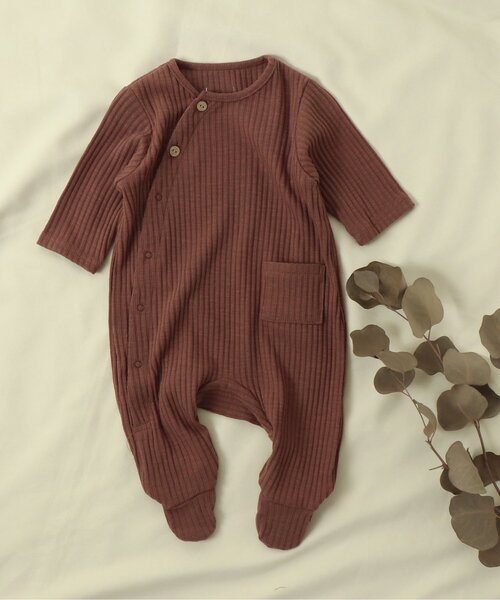 apres les cours（アプレレクール）の「足つきリブカバーオール（ロンパース・キッズ・ダークブラウン/ブラウン/イエロー/ブルー/アイボリー・80/70/60）」の3枚目の写真