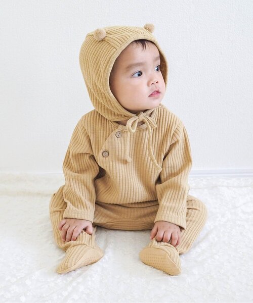 apres les cours（アプレレクール）の「足つきリブカバーオール（ロンパース・キッズ・ダークブラウン/ブラウン/イエロー/ブルー/アイボリー・80/70/60）」の5枚目の写真