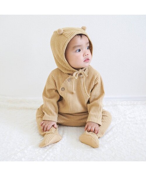 apres les cours（アプレレクール）の「足つきリブカバーオール（ロンパース・キッズ・ダークブラウン/ブラウン/イエロー/ブルー/アイボリー・80/70/60）」の6枚目の写真