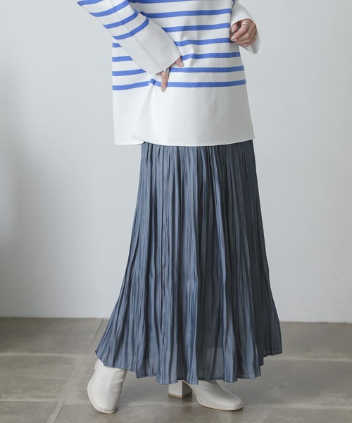 SENSE OF PLACE by URBAN RESEARCH(センスオブプレイスバイアーバンリサーチ)の「シャイニープリーツスカート(スカート・レディース・ライトブルー/ベージュ/キャメル/ネイビー・ONE)」の1枚目の写真